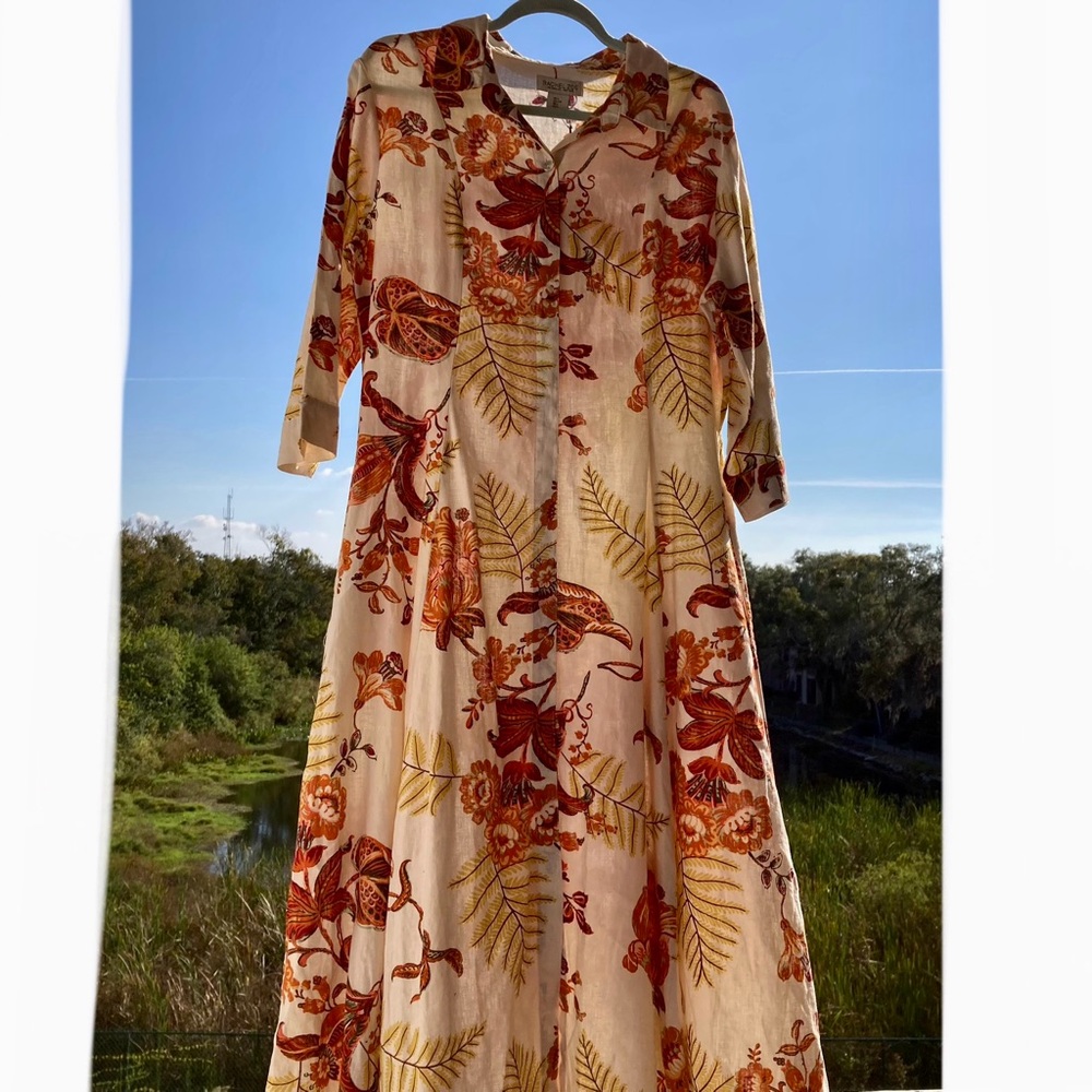 Rachel Zoe Long Sleeve Floral Dress - Cream and Orange